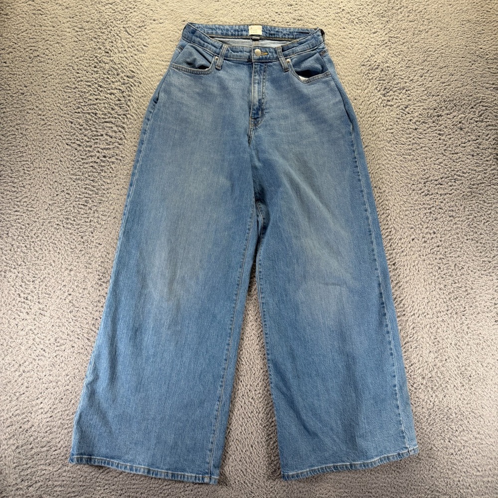 A New Day Jeans Womens 8 Blue Cotton Denim Wide-Leg Baggy Faded Workwear Stretch
